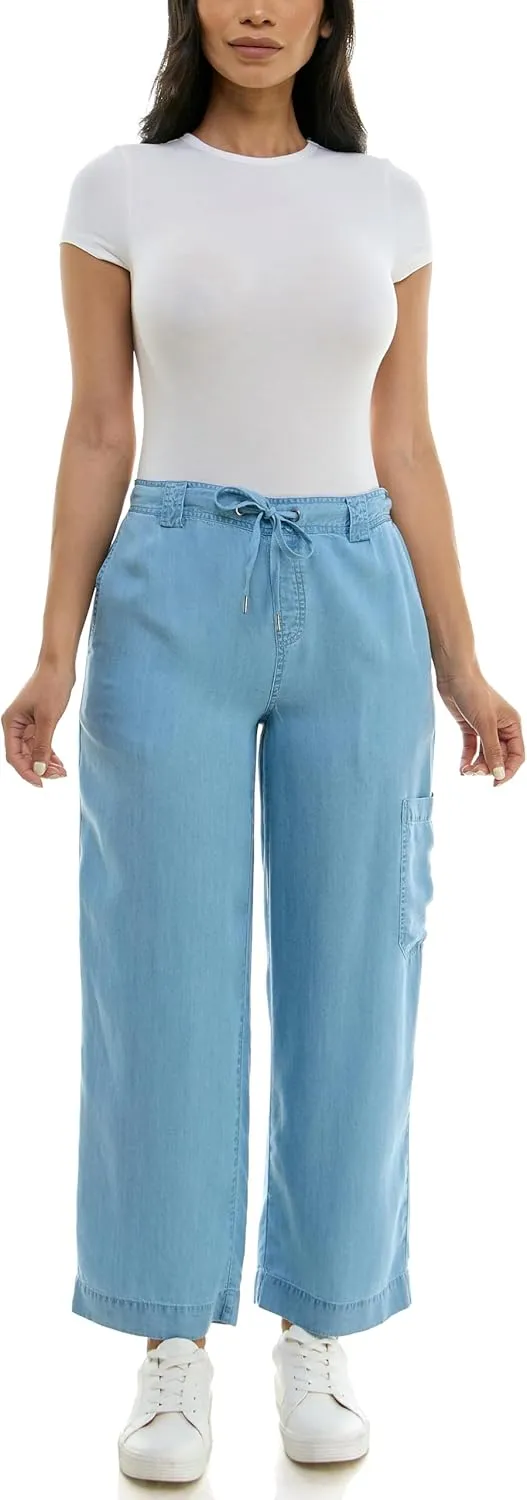 Zac & Rachel Women's Tencel Ankle Length Pant with Tieable Belt, Single Cargo Pocket Detail