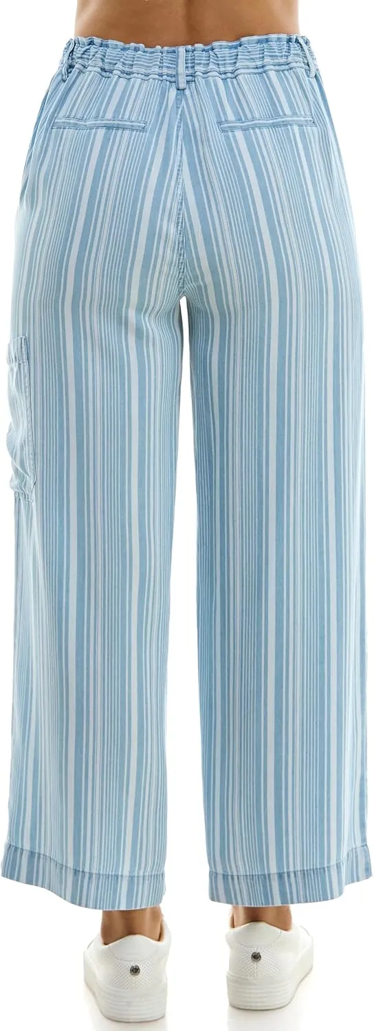 Zac & Rachel Women's Tencel Ankle Length Pant with Tieable Belt, Single Cargo Pocket Detail