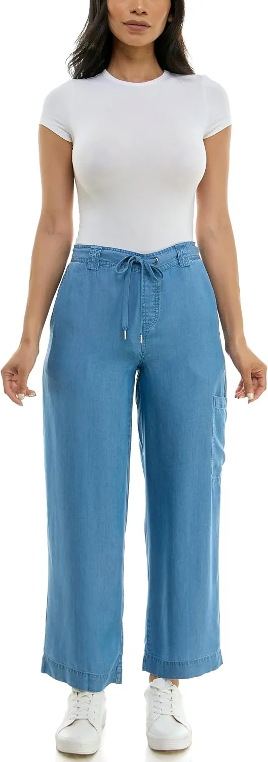 Zac & Rachel Women's Tencel Ankle Length Pant with Tieable Belt, Single Cargo Pocket Detail