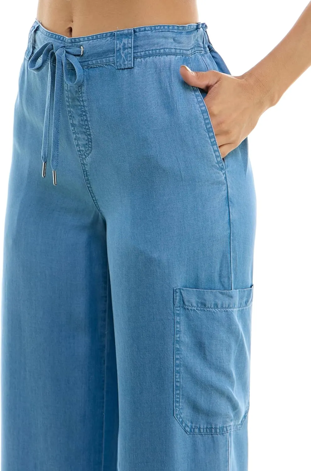 Zac & Rachel Women's Tencel Ankle Length Pant with Tieable Belt, Single Cargo Pocket Detail
