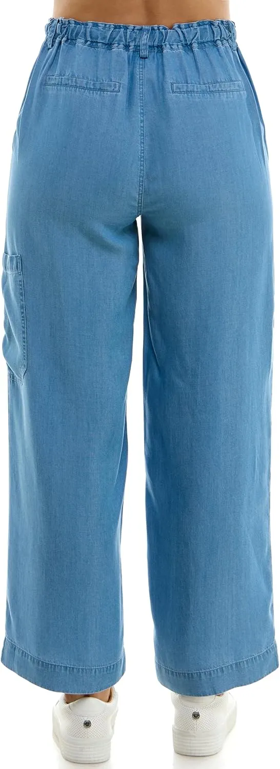 Zac & Rachel Women's Tencel Ankle Length Pant with Tieable Belt, Single Cargo Pocket Detail