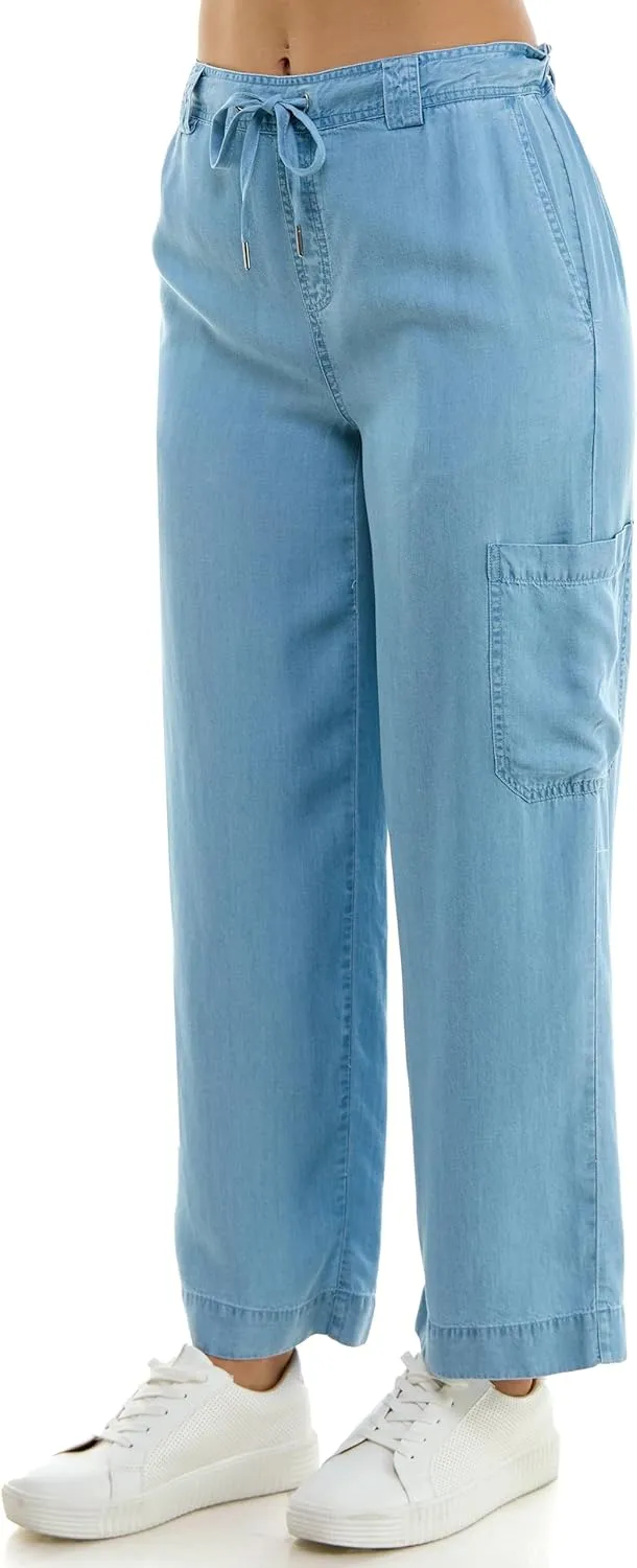 Zac & Rachel Women's Tencel Ankle Length Pant with Tieable Belt, Single Cargo Pocket Detail