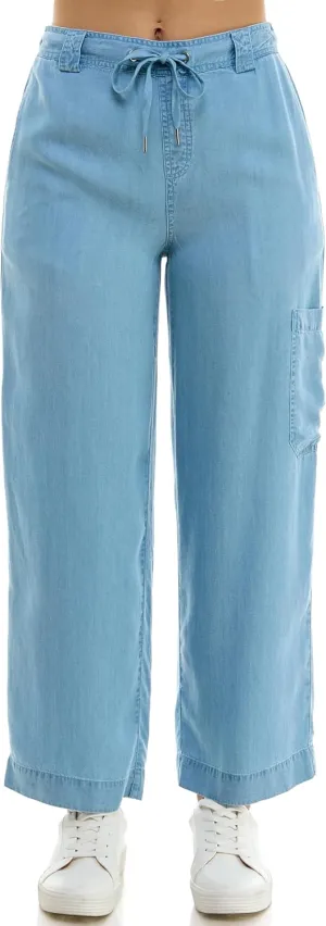 Zac & Rachel Women's Tencel Ankle Length Pant with Tieable Belt, Single Cargo Pocket Detail
