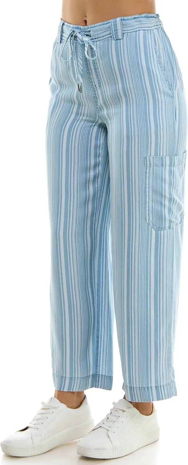 Zac & Rachel Women's Tencel Ankle Length Pant with Tieable Belt, Single Cargo Pocket Detail