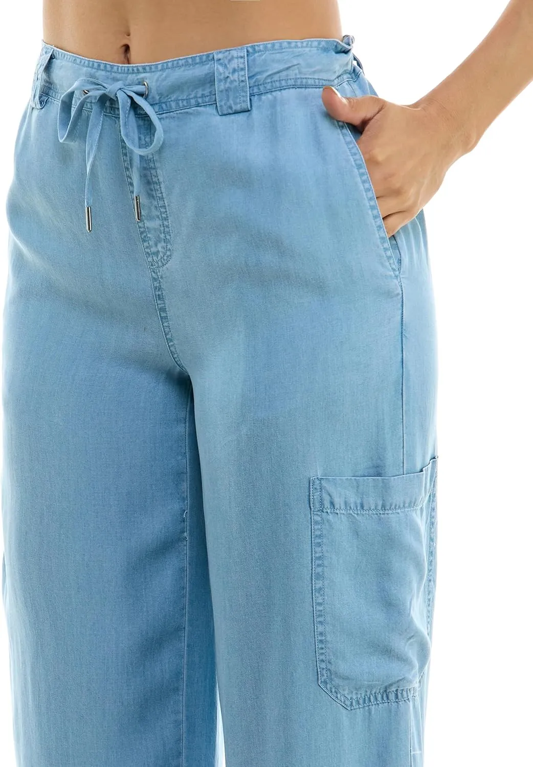 Zac & Rachel Women's Tencel Ankle Length Pant with Tieable Belt, Single Cargo Pocket Detail