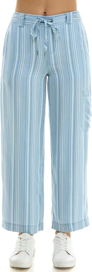 Zac & Rachel Women's Tencel Ankle Length Pant with Tieable Belt, Single Cargo Pocket Detail