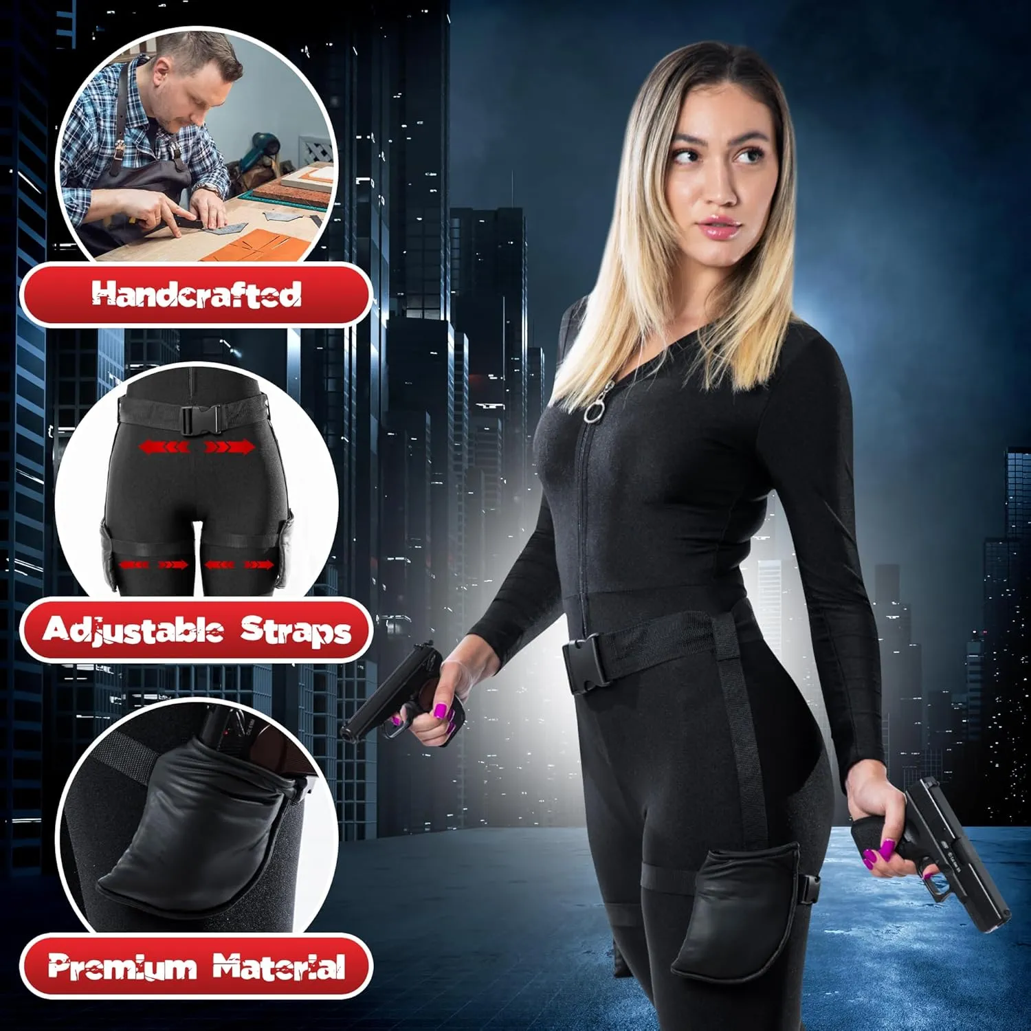 Zadin Black Widow Costume, Gun Leg Holster for Women, Spy Lara Croft Costume Belt,Tomb Rider,Catwomen belt,Cop Accessories