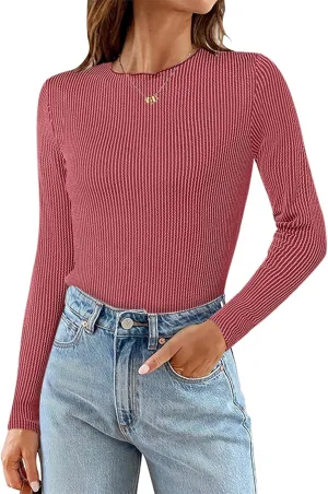ZANZEA Long Sleeve Lettuce Trim Mock Neck Shirts for Women Slim Fitted Stretchy Ribbed Knit Tops Casual Basic Tee Shirts