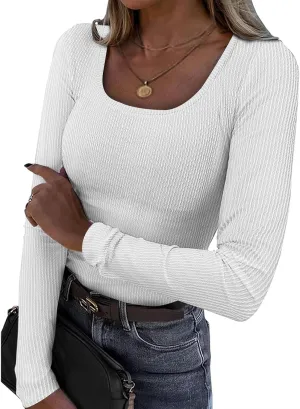 ZANZEA Long Sleeve Lettuce Trim Mock Neck Shirts for Women Slim Fitted Stretchy Ribbed Knit Tops Casual Basic Tee Shirts