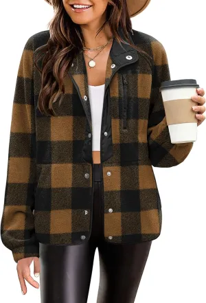 Zeagoo Women's Cozy Fleece Jacket Western Aztec Print Button Down Coat with Pockets Casual Warm Outwear 2024