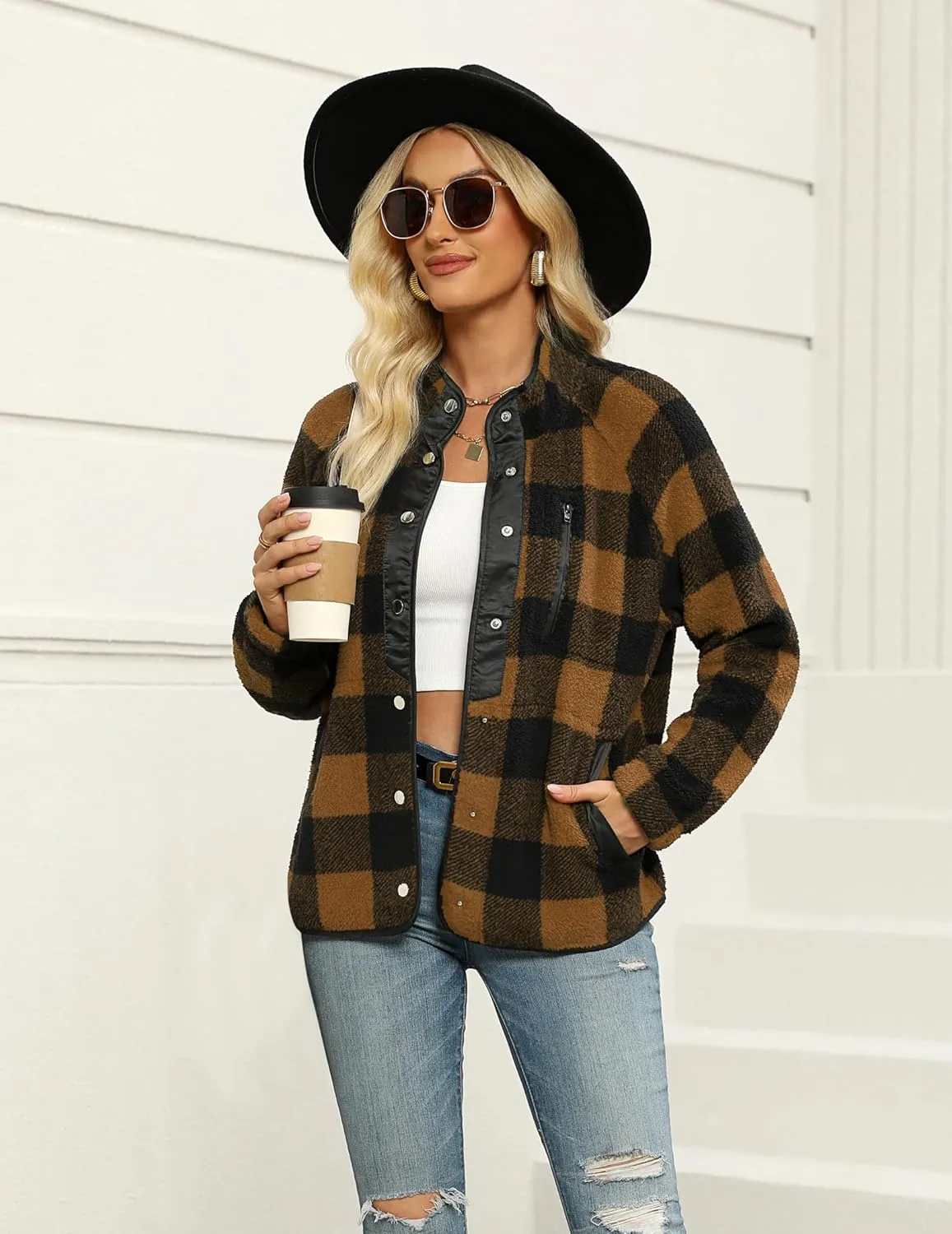 Zeagoo Women's Cozy Fleece Jacket Western Aztec Print Button Down Coat with Pockets Casual Warm Outwear 2024