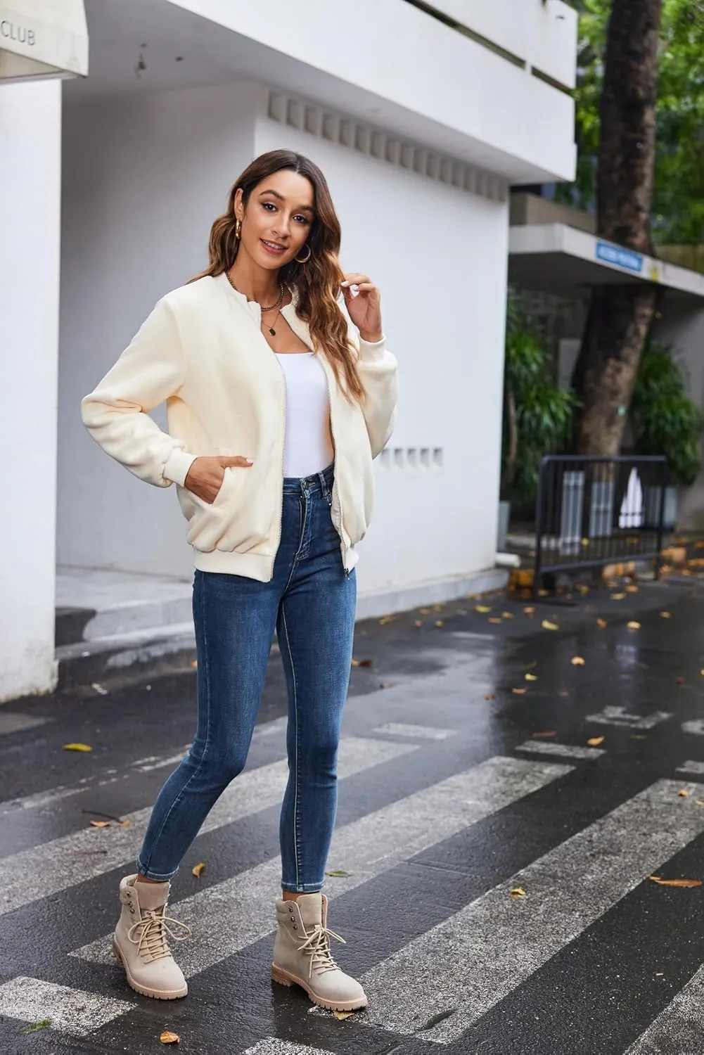 Zeagoo Women's Sherpa Fleece Jacket Long Sleeve Faux Fuzzy Casual Zip Up Bomber Coat With Pocket S-XXL