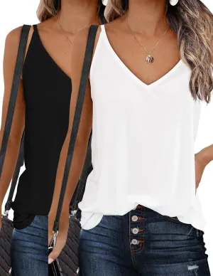 Zeagoo Womens V Neck Camisole Tank Top Strap Sleeveless T Shirt Casual Loose Vest Blouse - S-XXL