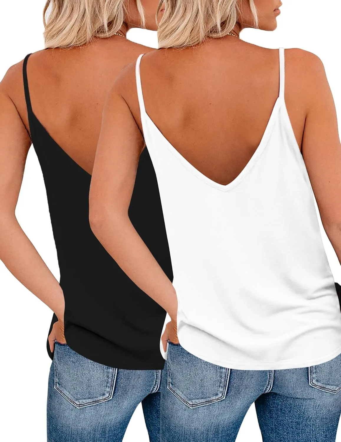 Zeagoo Womens V Neck Camisole Tank Top Strap Sleeveless T Shirt Casual Loose Vest Blouse - S-XXL