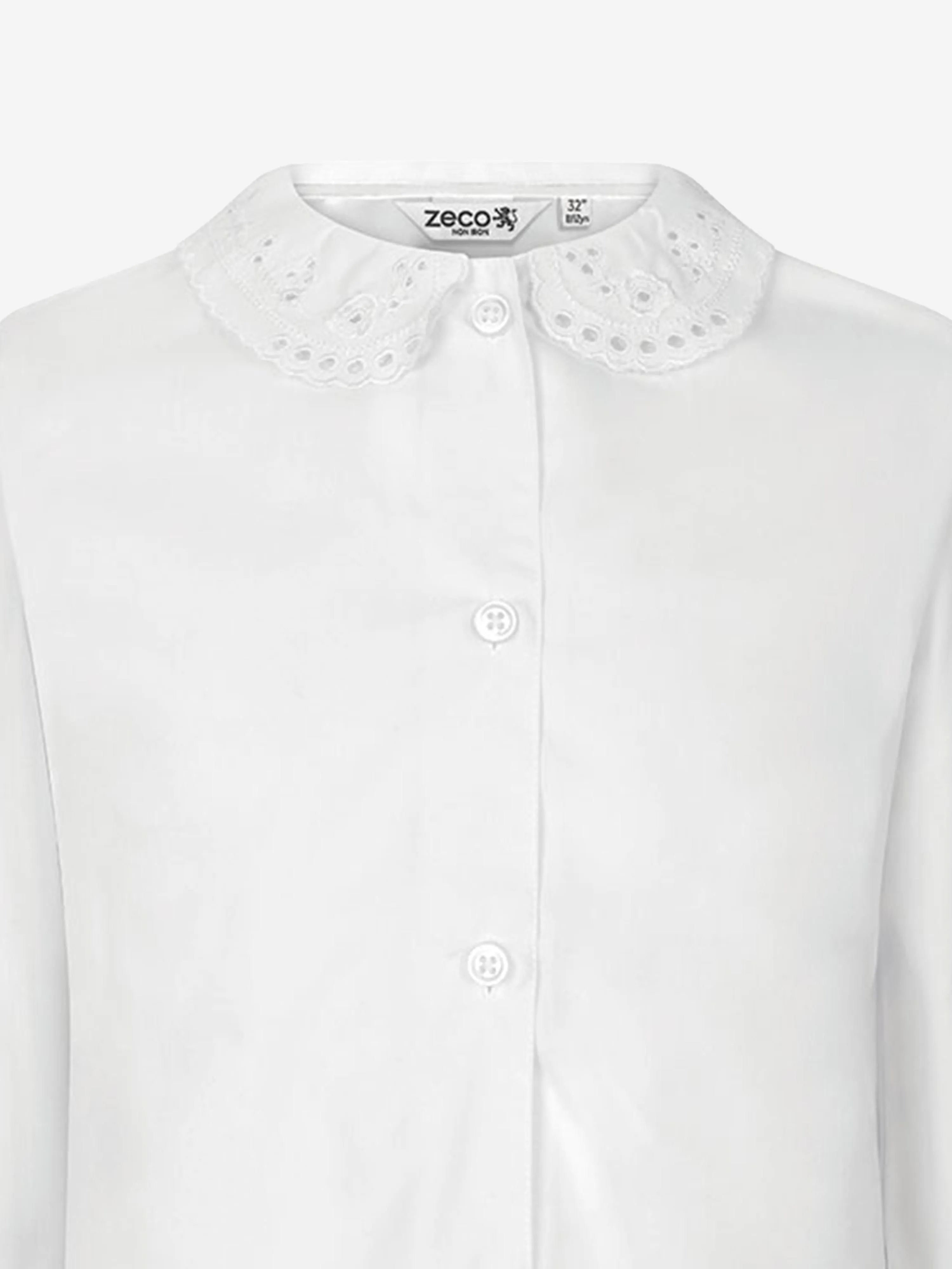Zeco Girls School Long Sleeve Lace Collar Blouse in White