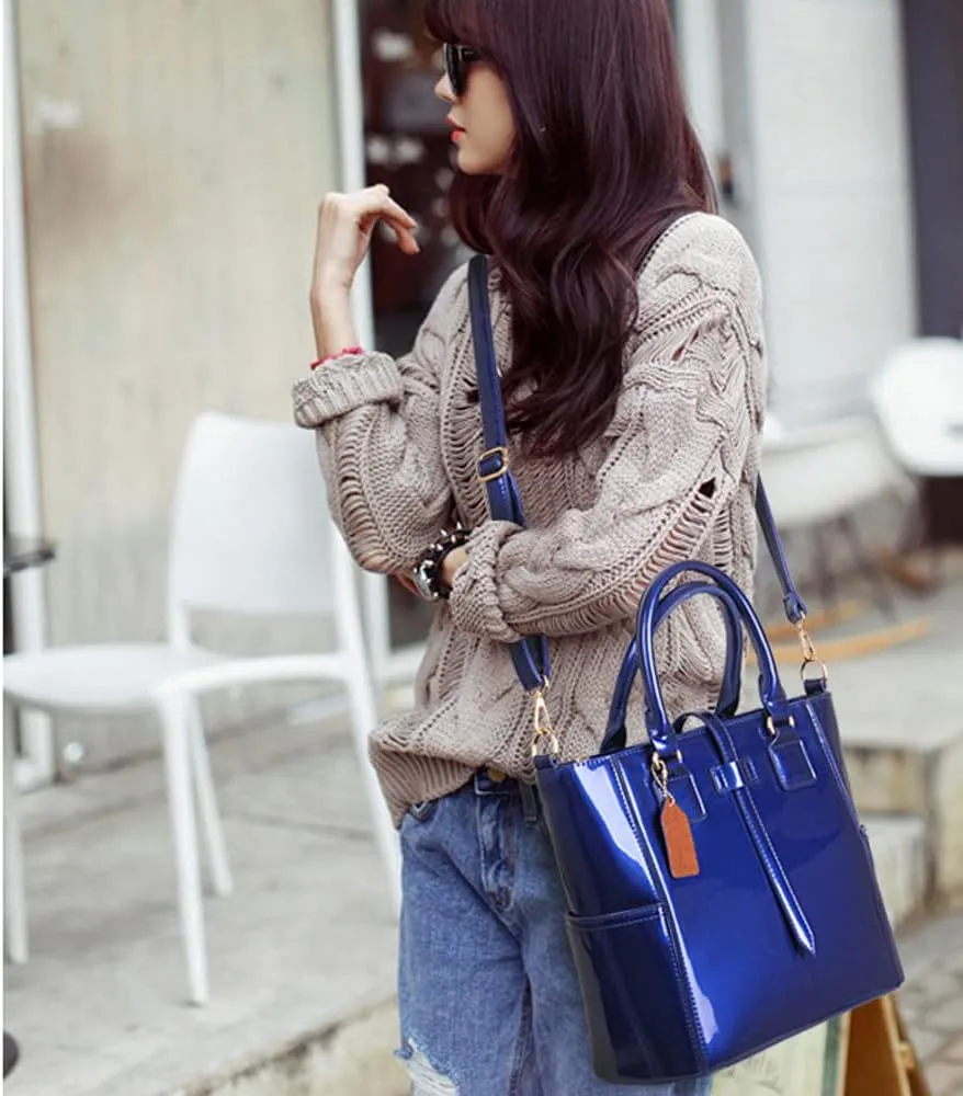 ZiMing Women Handbags and Purses Set Patent Leather Satchel Chain Shoulder Crossbody Bag Wallet Card Holder Purse 3 Pcs Set
