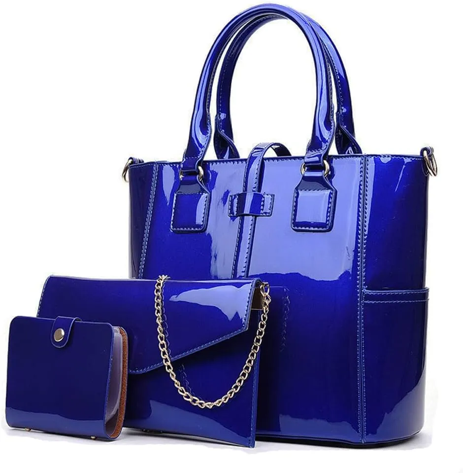 ZiMing Women Handbags and Purses Set Patent Leather Satchel Chain Shoulder Crossbody Bag Wallet Card Holder Purse 3 Pcs Set