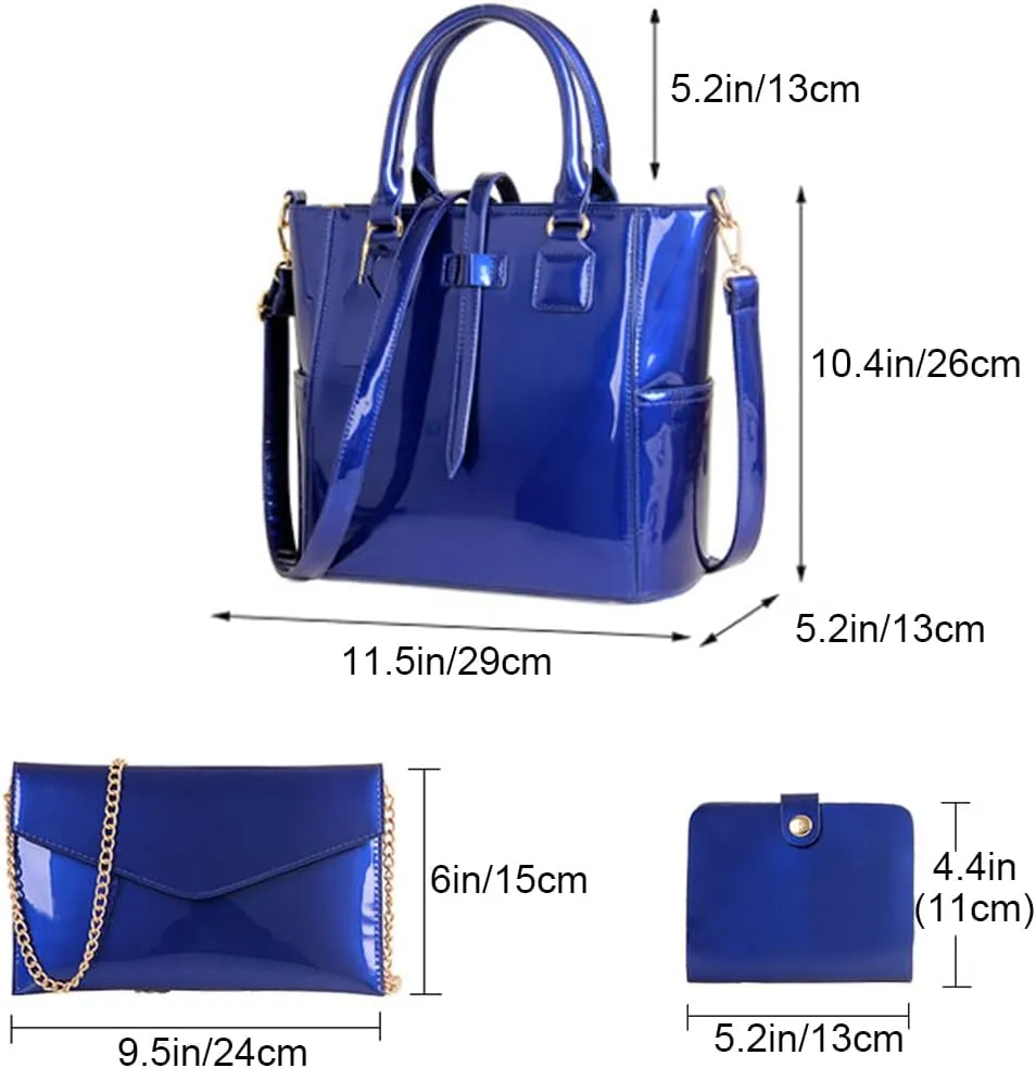 ZiMing Women Handbags and Purses Set Patent Leather Satchel Chain Shoulder Crossbody Bag Wallet Card Holder Purse 3 Pcs Set