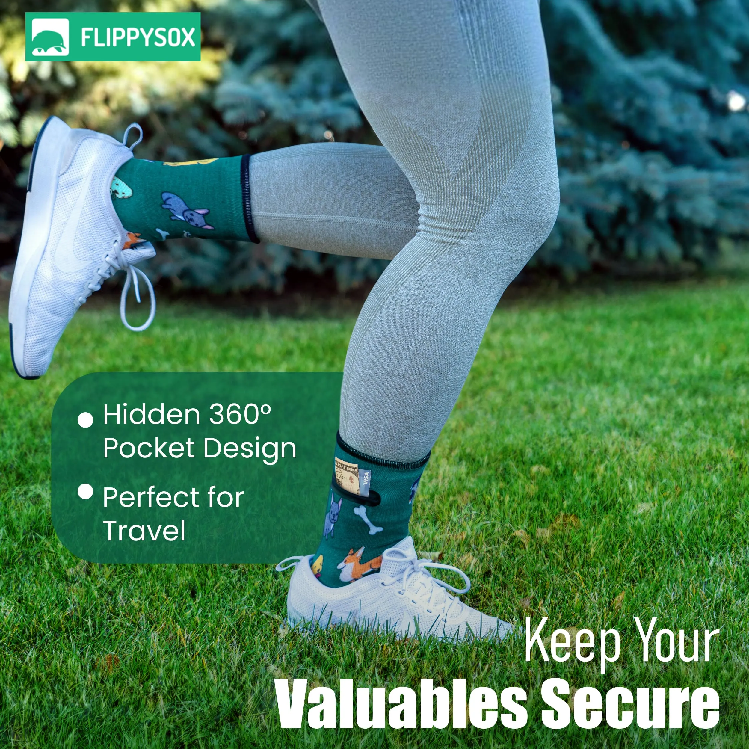 Zipper Sock Wallet - Green Dog Sock