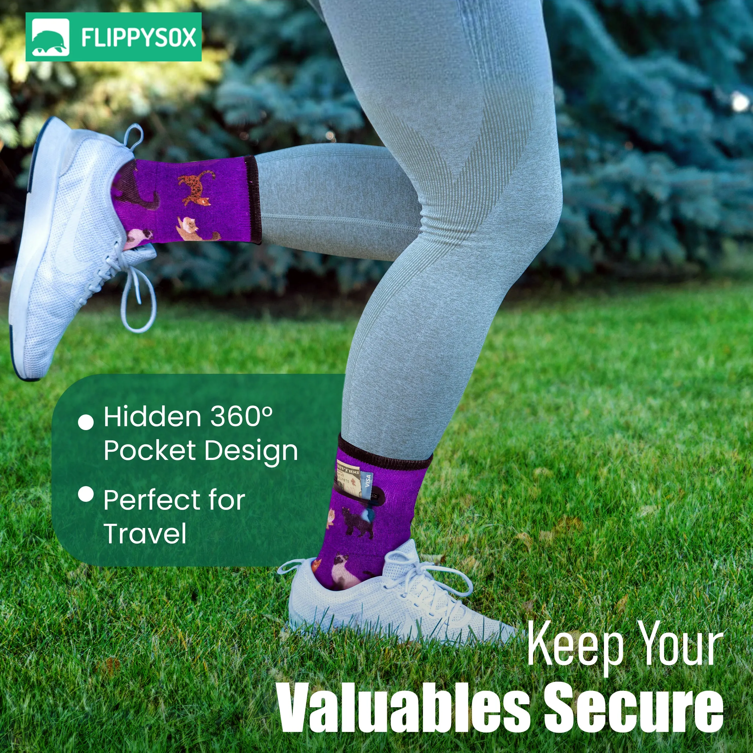 Zipper Sock Wallet - Purple Cat Sock