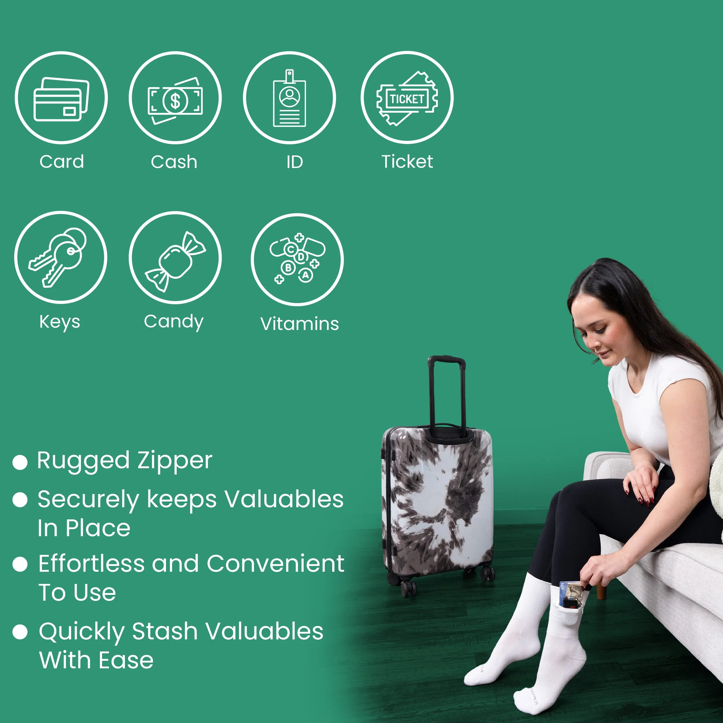 Zipper Sock Wallet - Running Woman Sock