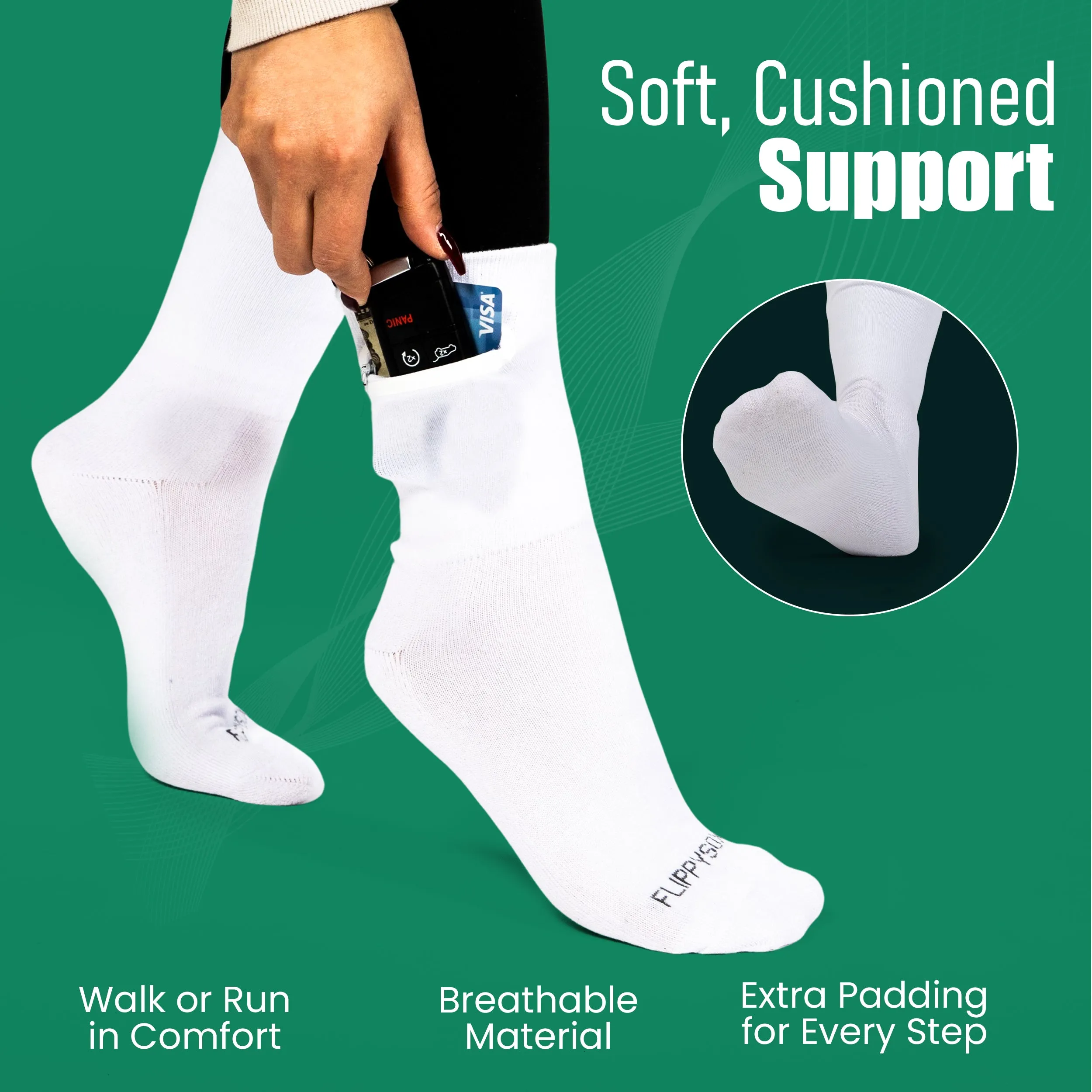 Zipper Sock Wallet - Running Woman Sock