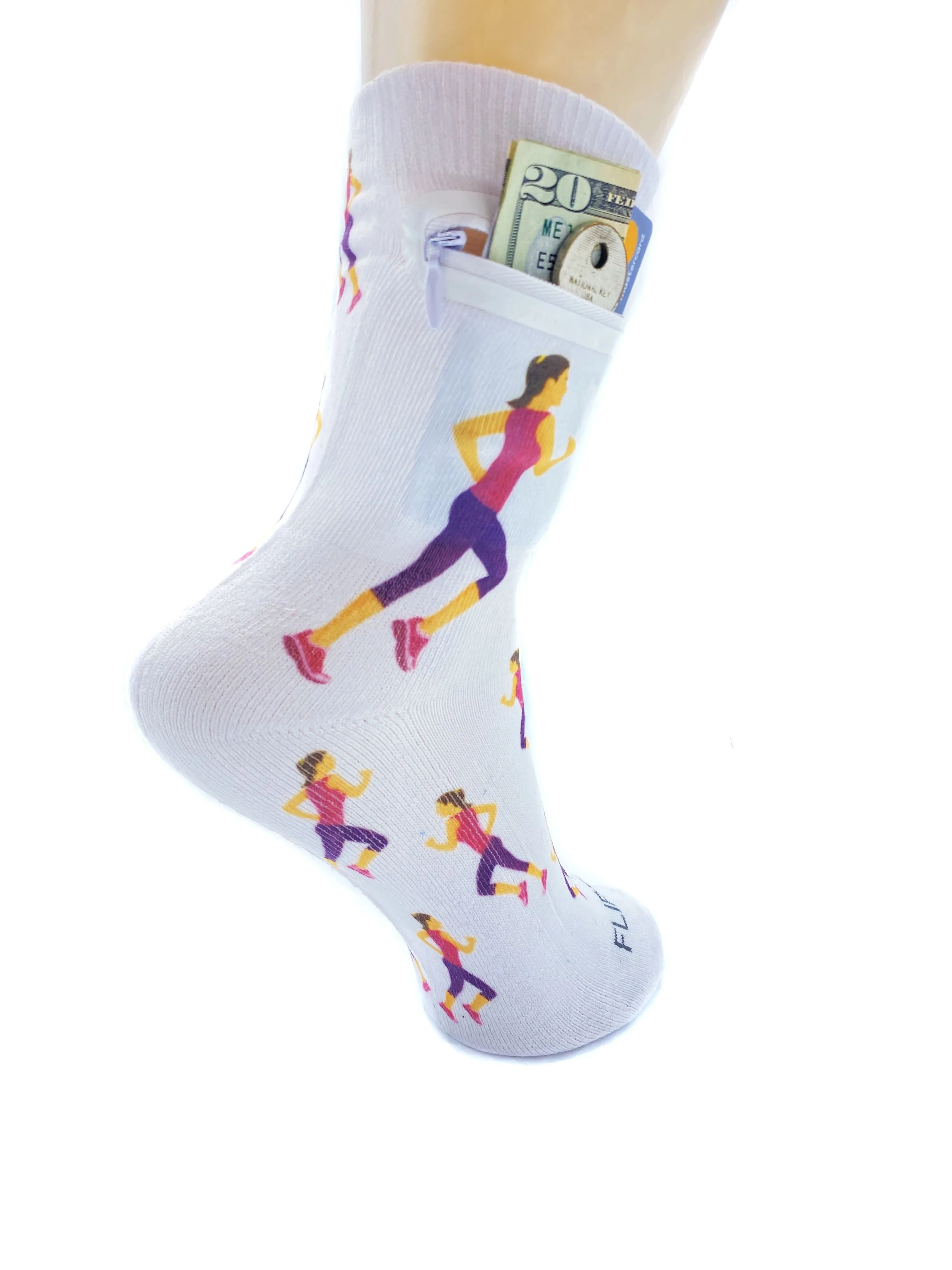 Zipper Sock Wallet - Running Woman Sock