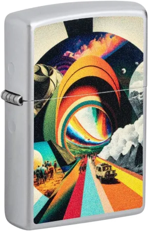 Zippo Trippy Travel Design Satin Chrome Pocket Lighter