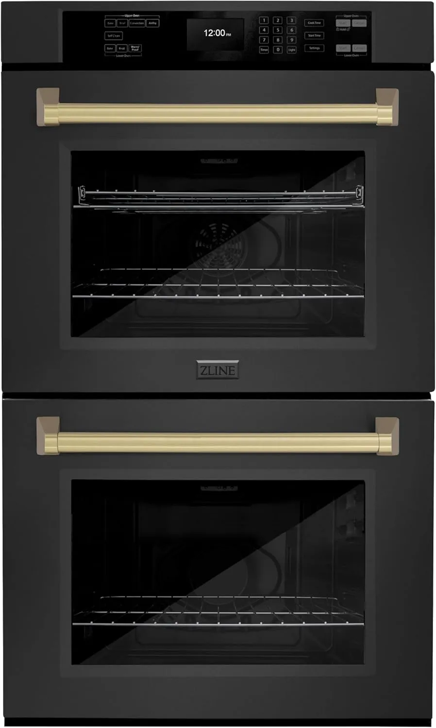 ZLINE 30 in. Autograph Edition Professional True Convection Double Wall Oven with Air Fry and Self Clean in Black Stainless Steel with Champagne Bronze Handles (WADBZ-30-CB)