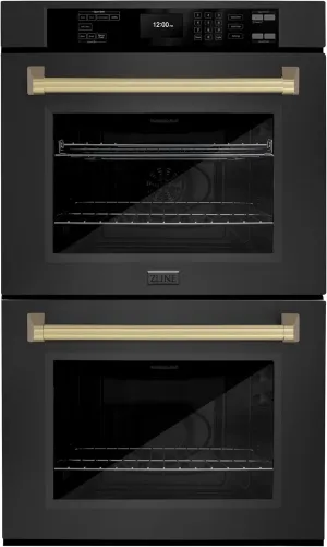 ZLINE 30 in. Autograph Edition Professional True Convection Double Wall Oven with Air Fry and Self Clean in Black Stainless Steel with Champagne Bronze Handles (WADBZ-30-CB)