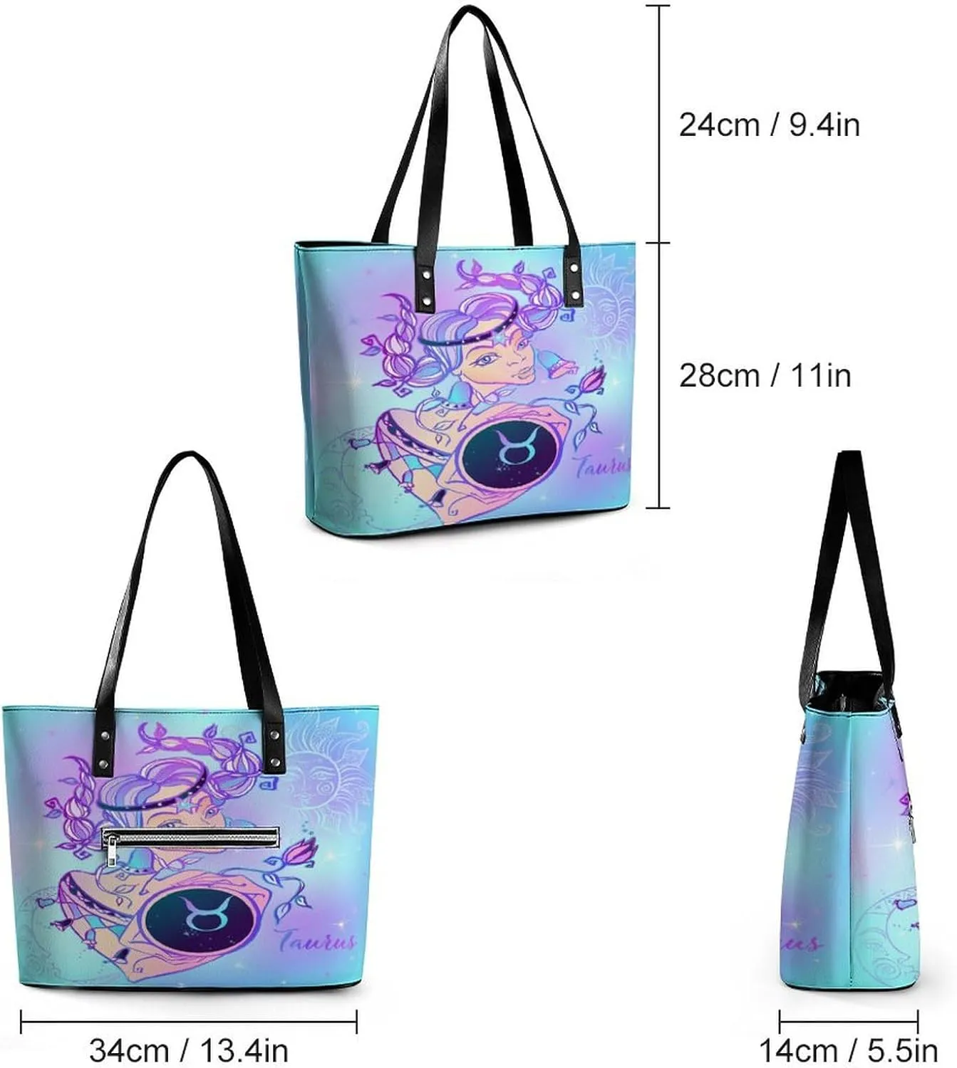 Zodiac Sign Virgo Hobo Handbags With Zipper Large Capacity Satchel Tote Bag Shoulder Bag