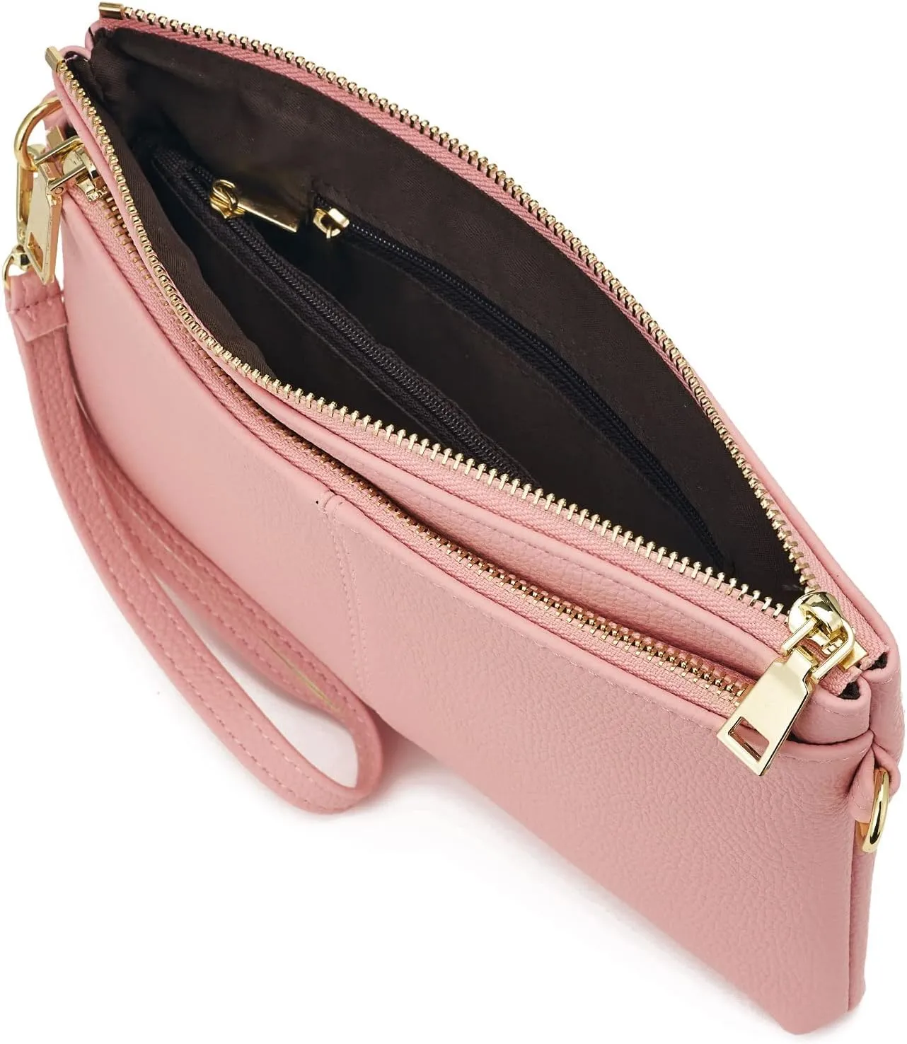 ZOOEASS Triple Zip Small Crossbody Bag Lightweight Purses Vegan Leather Wristlet Clutch, Includes Adjustable Shoulder