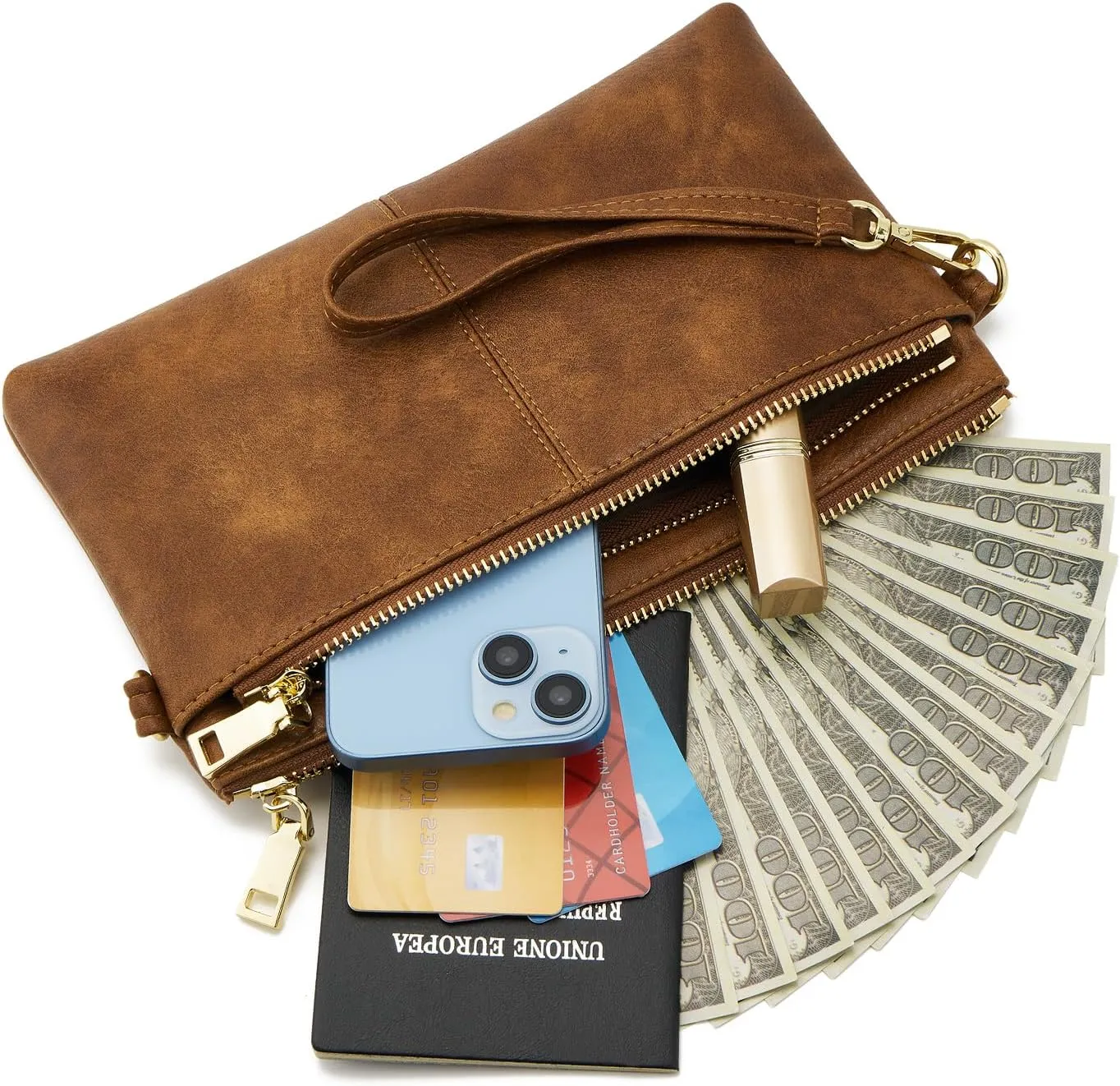 ZOOEASS Triple Zip Small Crossbody Bag Lightweight Purses Vegan Leather Wristlet Clutch, Includes Adjustable Shoulder