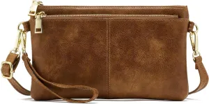 ZOOEASS Triple Zip Small Crossbody Bag Lightweight Purses Vegan Leather Wristlet Clutch, Includes Adjustable Shoulder