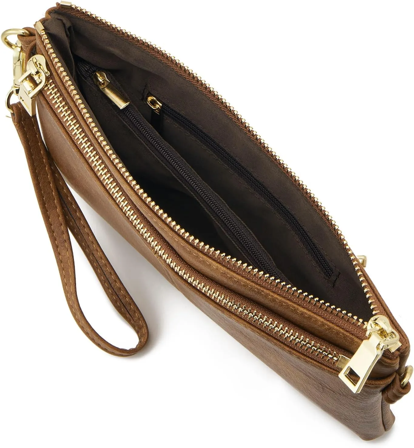 ZOOEASS Triple Zip Small Crossbody Bag Lightweight Purses Vegan Leather Wristlet Clutch, Includes Adjustable Shoulder