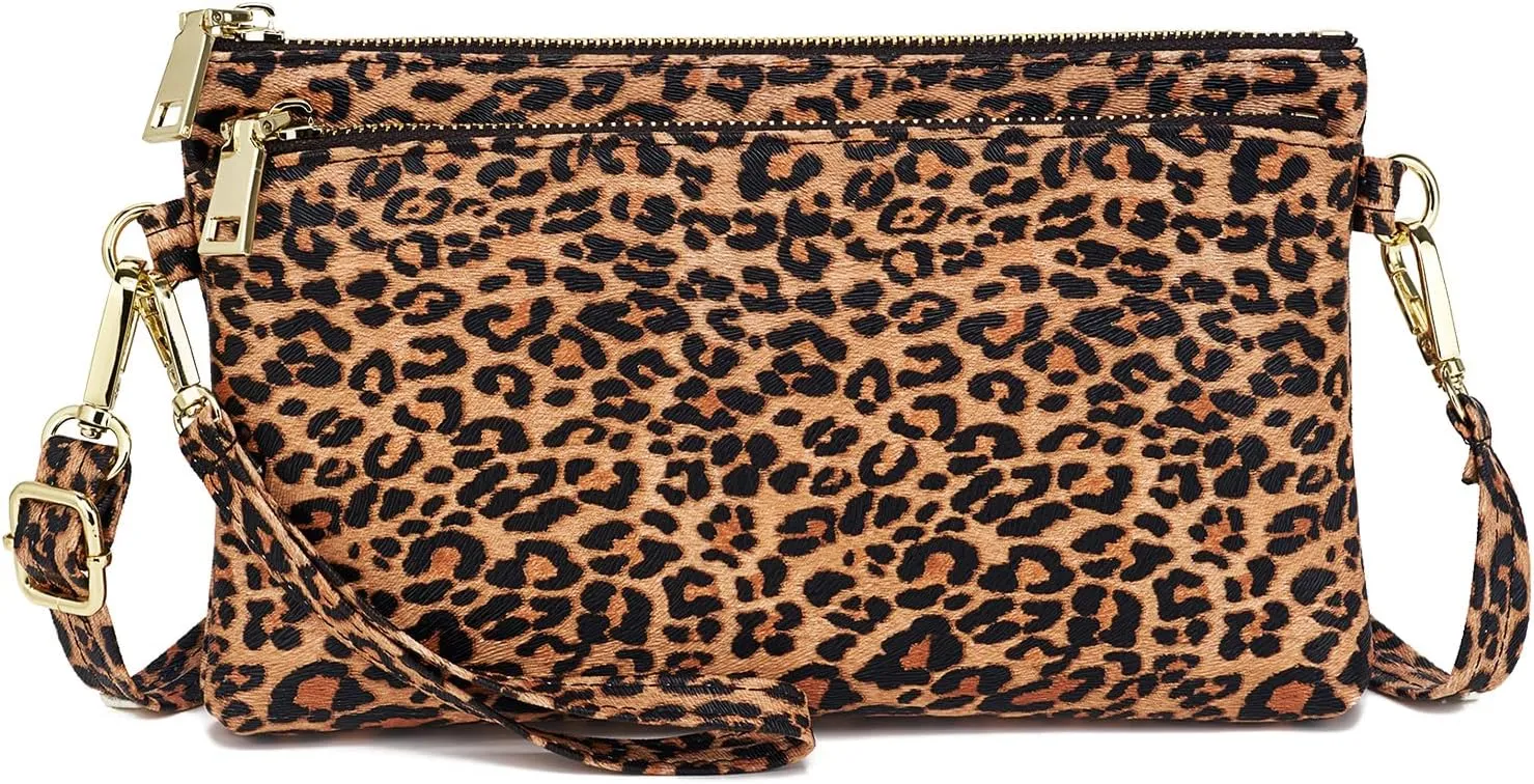 ZOOEASS Triple Zip Small Crossbody Bag Lightweight Purses Vegan Leather Wristlet Clutch, Includes Adjustable Shoulder