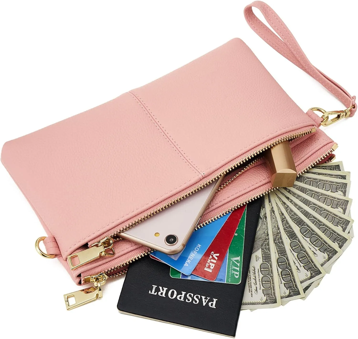 ZOOEASS Triple Zip Small Crossbody Bag Lightweight Purses Vegan Leather Wristlet Clutch, Includes Adjustable Shoulder