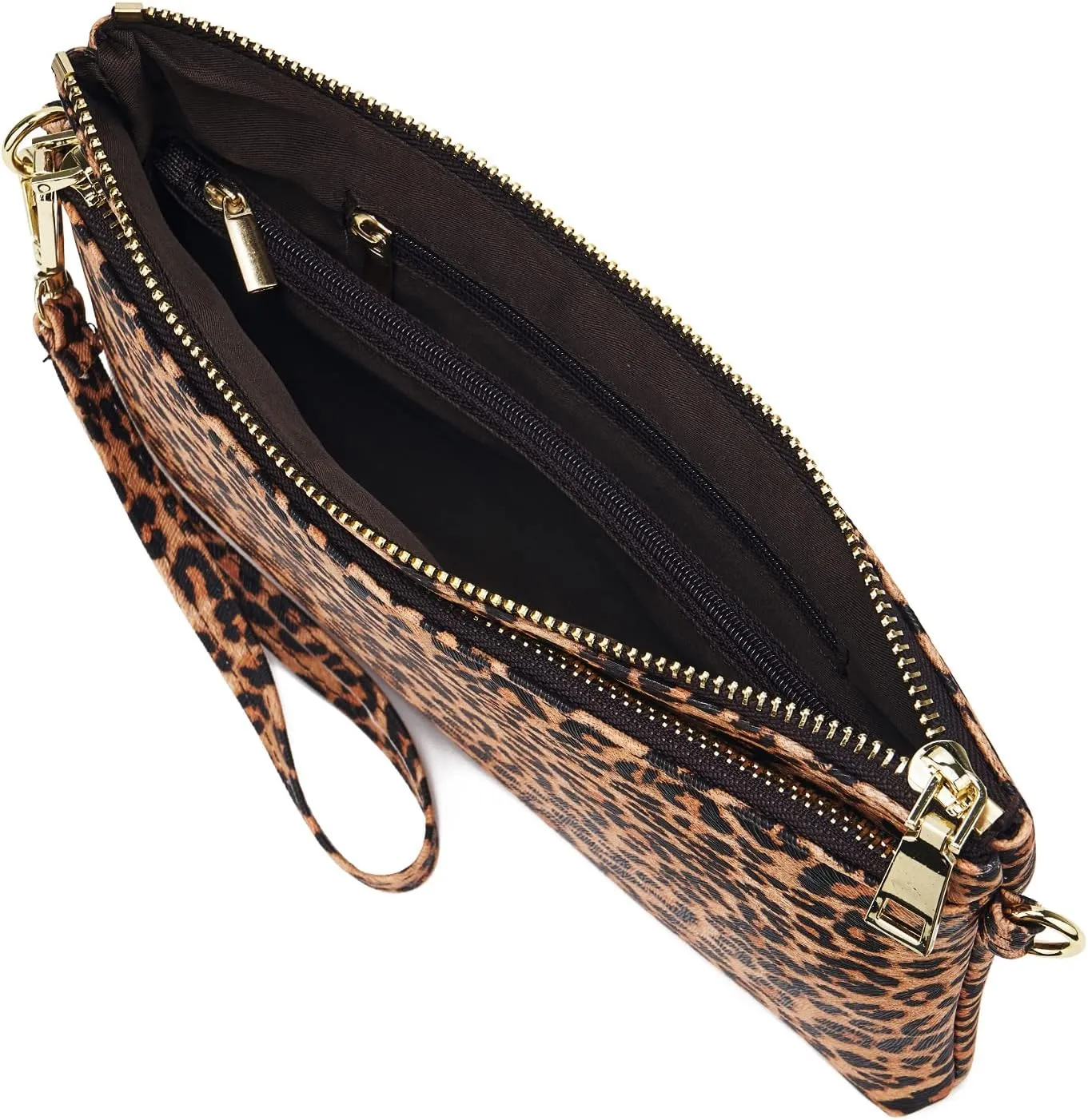 ZOOEASS Triple Zip Small Crossbody Bag Lightweight Purses Vegan Leather Wristlet Clutch, Includes Adjustable Shoulder