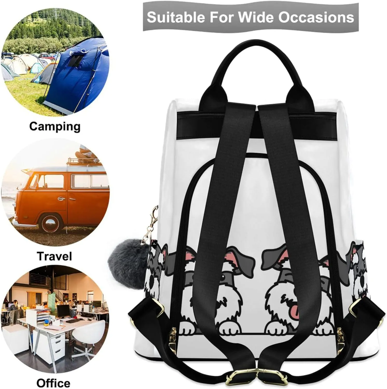 ZZKKO Cute Schnauzer Dog Backpack Purse for Women Rucksack Anti Theft Fashion Travel Lightweight Ladies Shoulder Bag