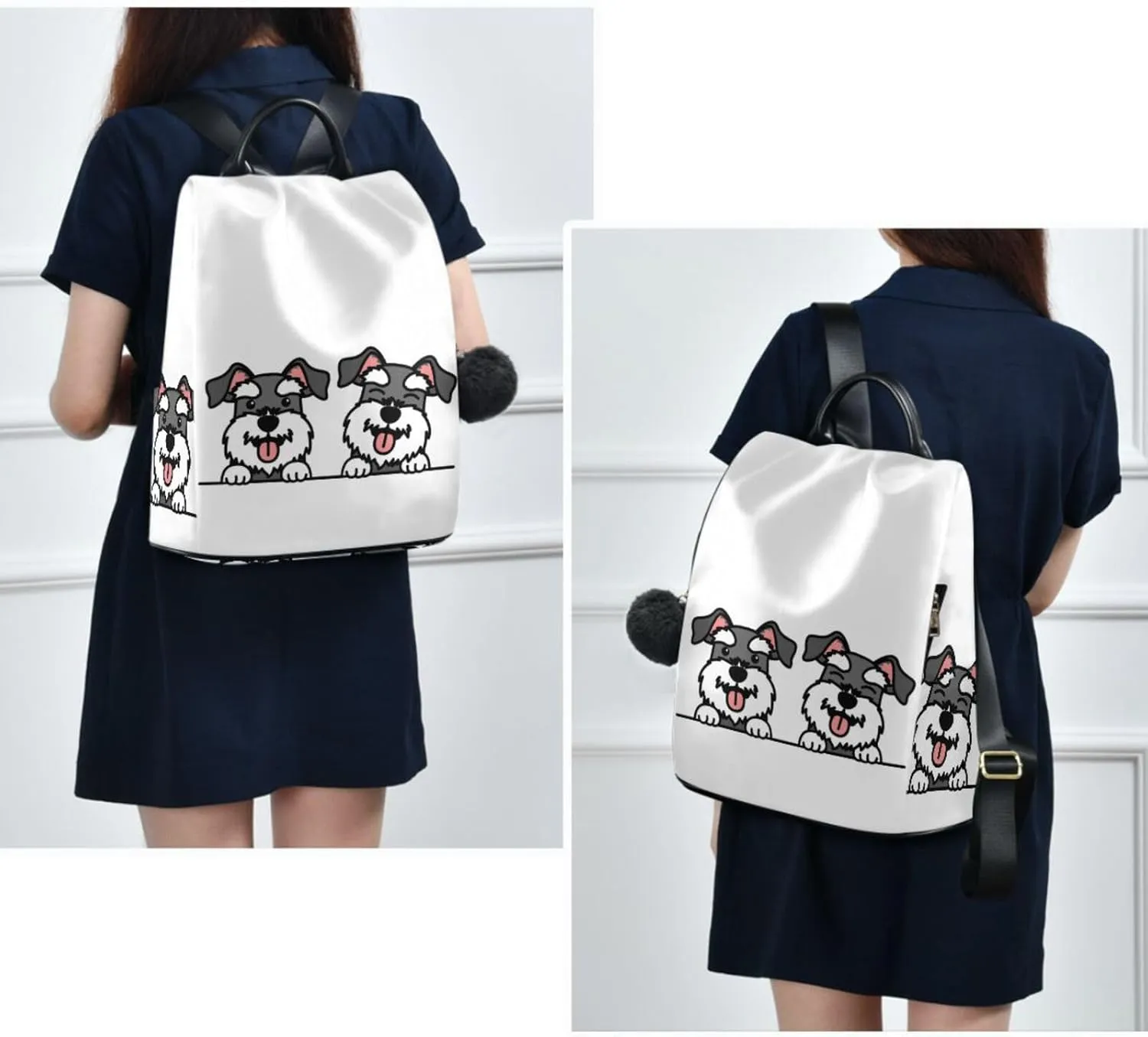 ZZKKO Cute Schnauzer Dog Backpack Purse for Women Rucksack Anti Theft Fashion Travel Lightweight Ladies Shoulder Bag