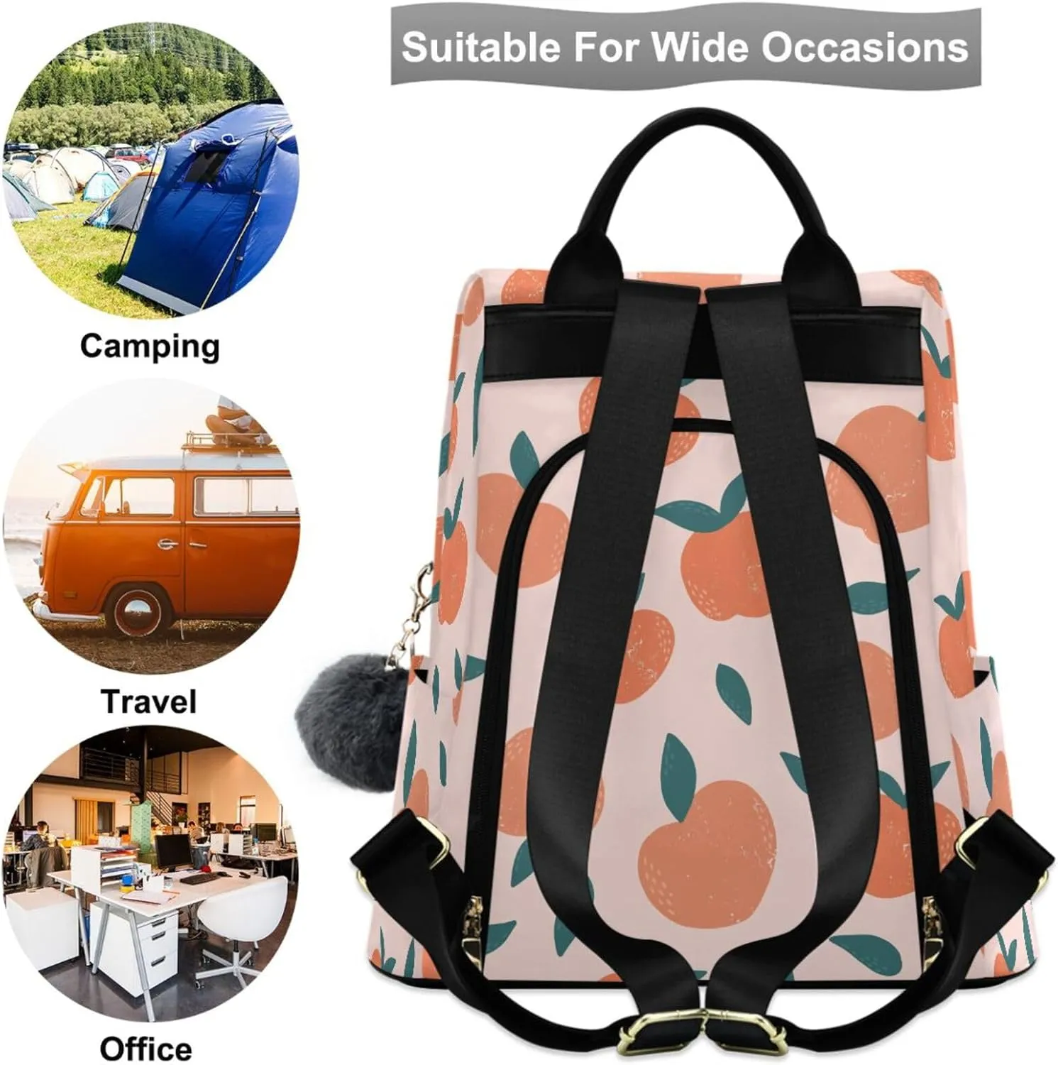 ZZKKO Peaches Backpack Purse for Women Rucksack Anti Theft Fashion Travel Lightweight Ladies Shoulder Bag